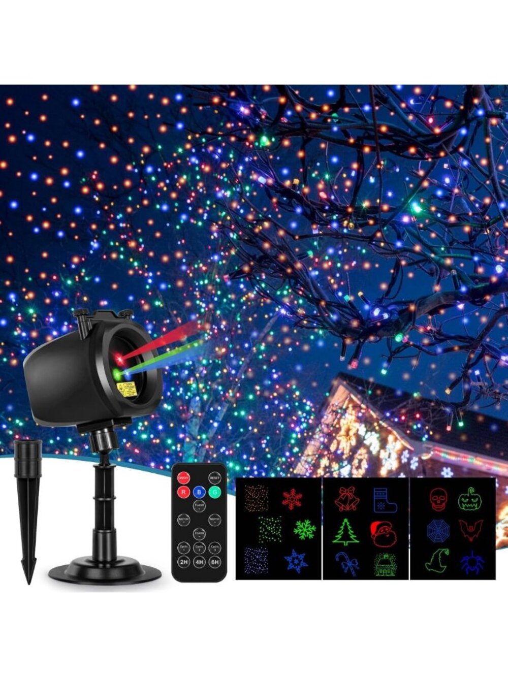 RGB Outdoor Laser Projector Lights for Backyard Parties, Waterproof, 10 Color